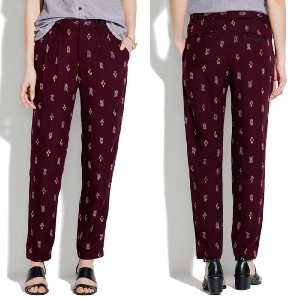 Madewell Delaney Slouch Trousers in Burgundy Ikat